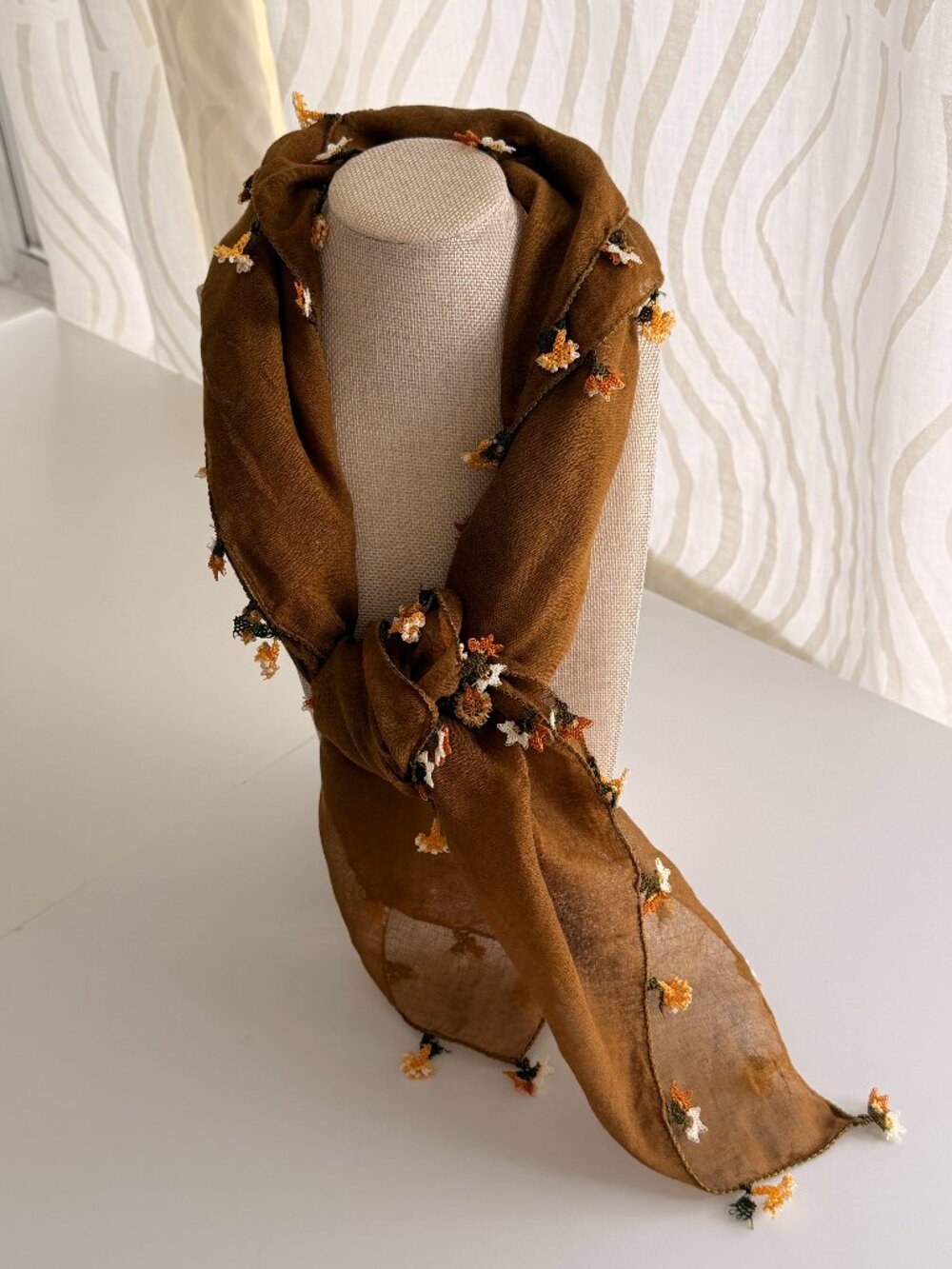 Traditional Turkish Oya Lace Edged Scarf Long Rectangular 100% Lawn Cotton - Picture 3 of 9